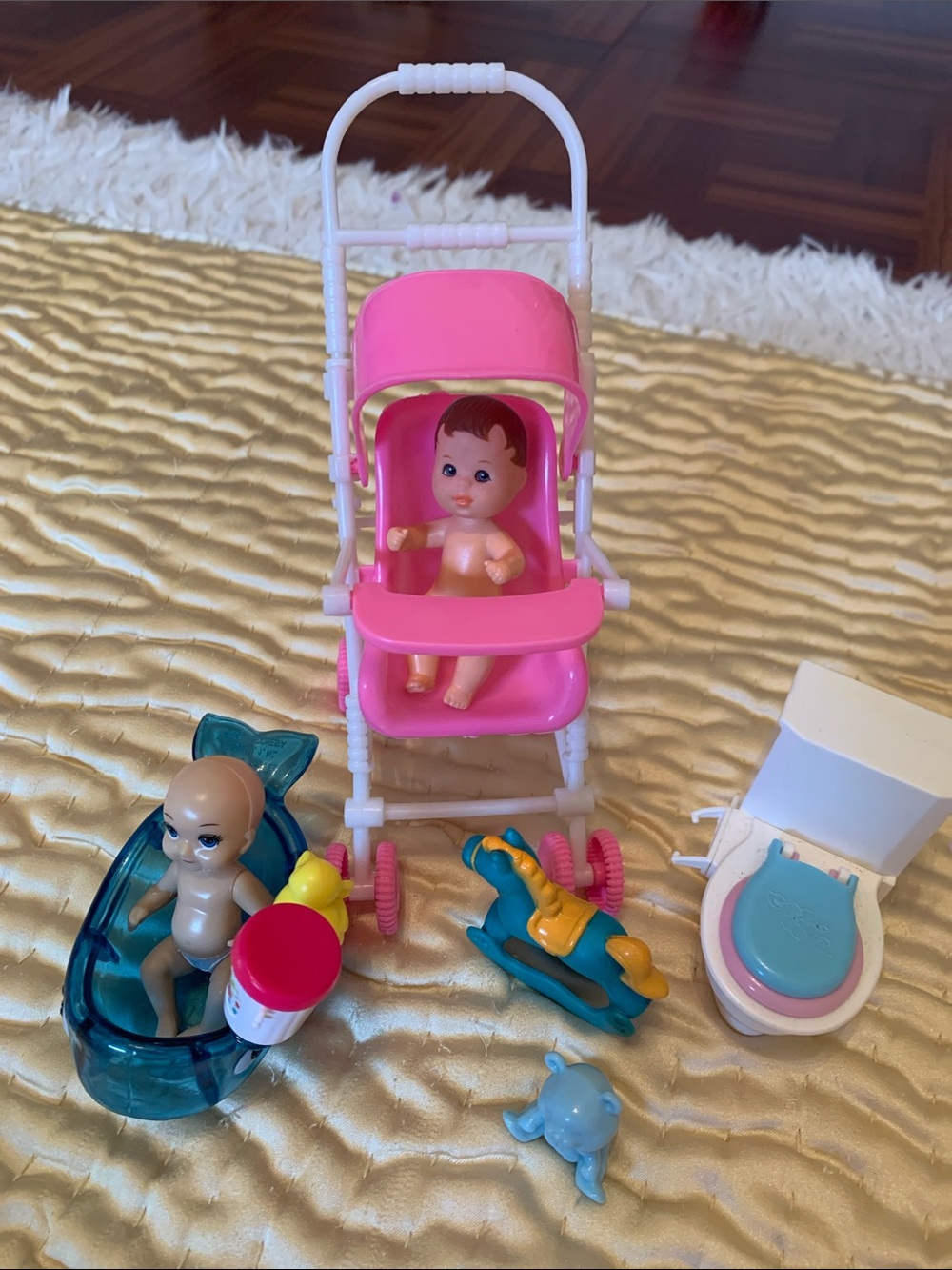 Mattel Pink and White Baby Stroller Playset with Accessories